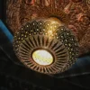 Moroccan Brass Saucer Pendant Light, Hand Pierced Bowl Lamp, Boho Shadow Pattern Ceiling Light