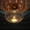 Moroccan Brass Saucer Pendant Light, Hand Pierced Bowl Lamp, Boho Shadow Pattern Ceiling Light