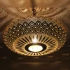 Moroccan Brass Saucer Pendant Light, Hand Pierced Bowl Lamp, Boho Shadow Pattern Ceiling Light