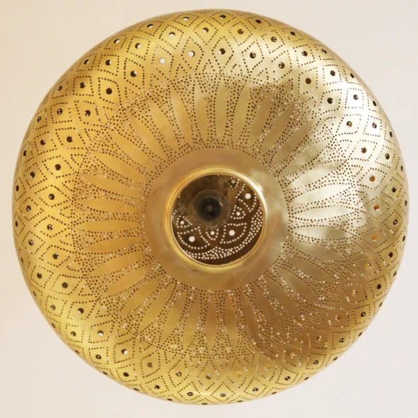 Moroccan Brass Saucer Pendant Light, Hand Pierced Bowl Lamp, Boho Shadow Pattern Ceiling Light