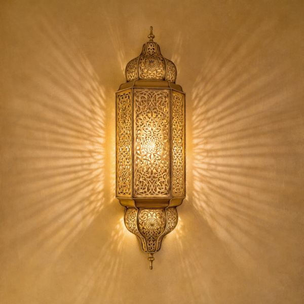 ChatGPT Image Feb 5, 2026, 01_49_36 PM Two Handmade Moroccan Brass Wall Sconces with Finial – Unlacquered Brass