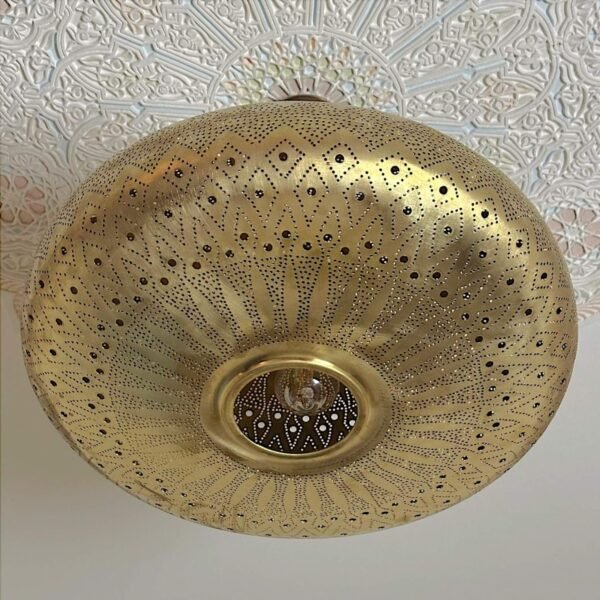 Moroccan Brass Saucer Pendant Light, Hand Pierced Bowl Lamp, Boho Shadow Pattern Ceiling Light
