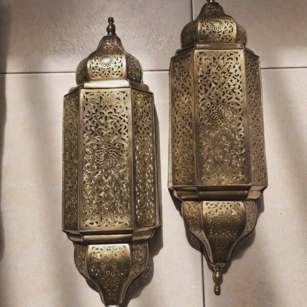 il_fullxfull.7468120610_jeqc.jpg Artisan Brass Wall Sconce for Warm Bedroom Lighting | Hand-Carved Moroccan Filigree Lamp