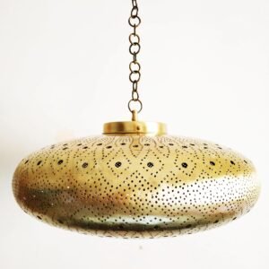 Handmade Moroccan Brass Pendant Light, Engraved Hanging Lamp, Boho Moorish Ceiling Fixture