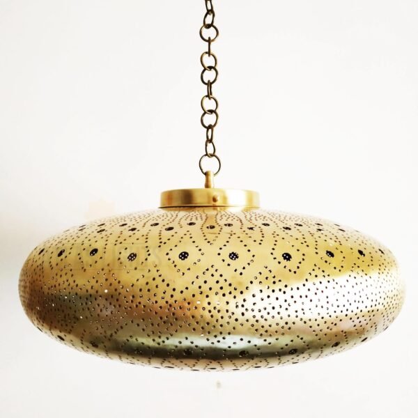 Handmade Moroccan Brass Pendant Light, Engraved Hanging Lamp, Boho Moorish Ceiling Fixture