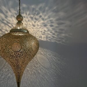 Set of Two Luxury Moroccan Pendant Light, Elegant Drop Shaped Brass Suspension Light