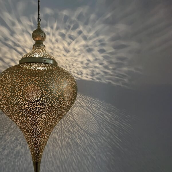 Set of Two Luxury Moroccan Pendant Light, Elegant Drop Shaped Brass Suspension Light