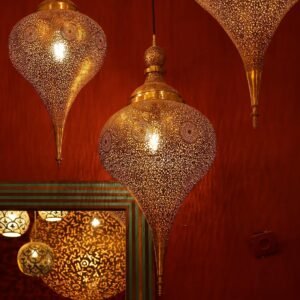 Luxury Moroccan Pendant Light, Elegant Drop Shaped Brass Suspension Light