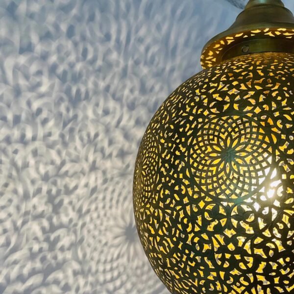 Handmade Moroccan Brass Globe Pendant Light – Pierced Boho Chandelier