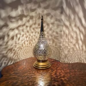 Handmade Filigree Brass Table Lamp - Luxury Moroccan Bedside Light for Warm Minimalist Bedroom