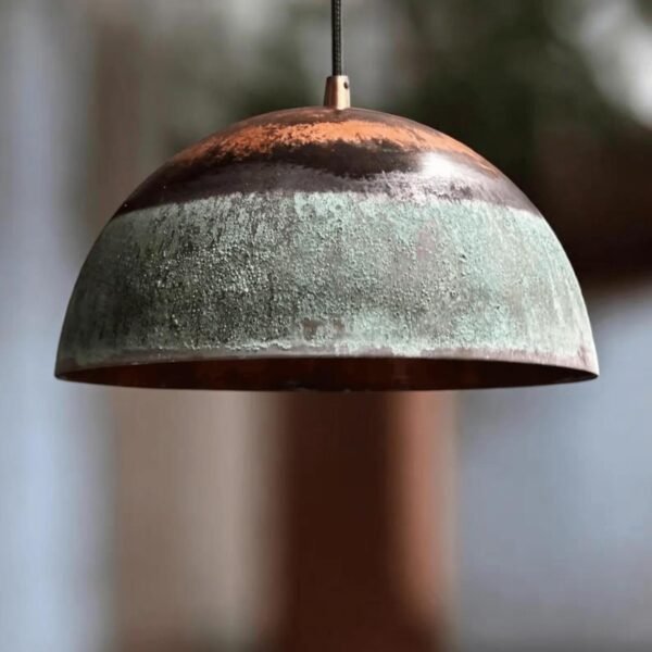 Set of Two Handmade Patina Copper Pendant Light, Rustic Farmhouse Kitchen Lighting