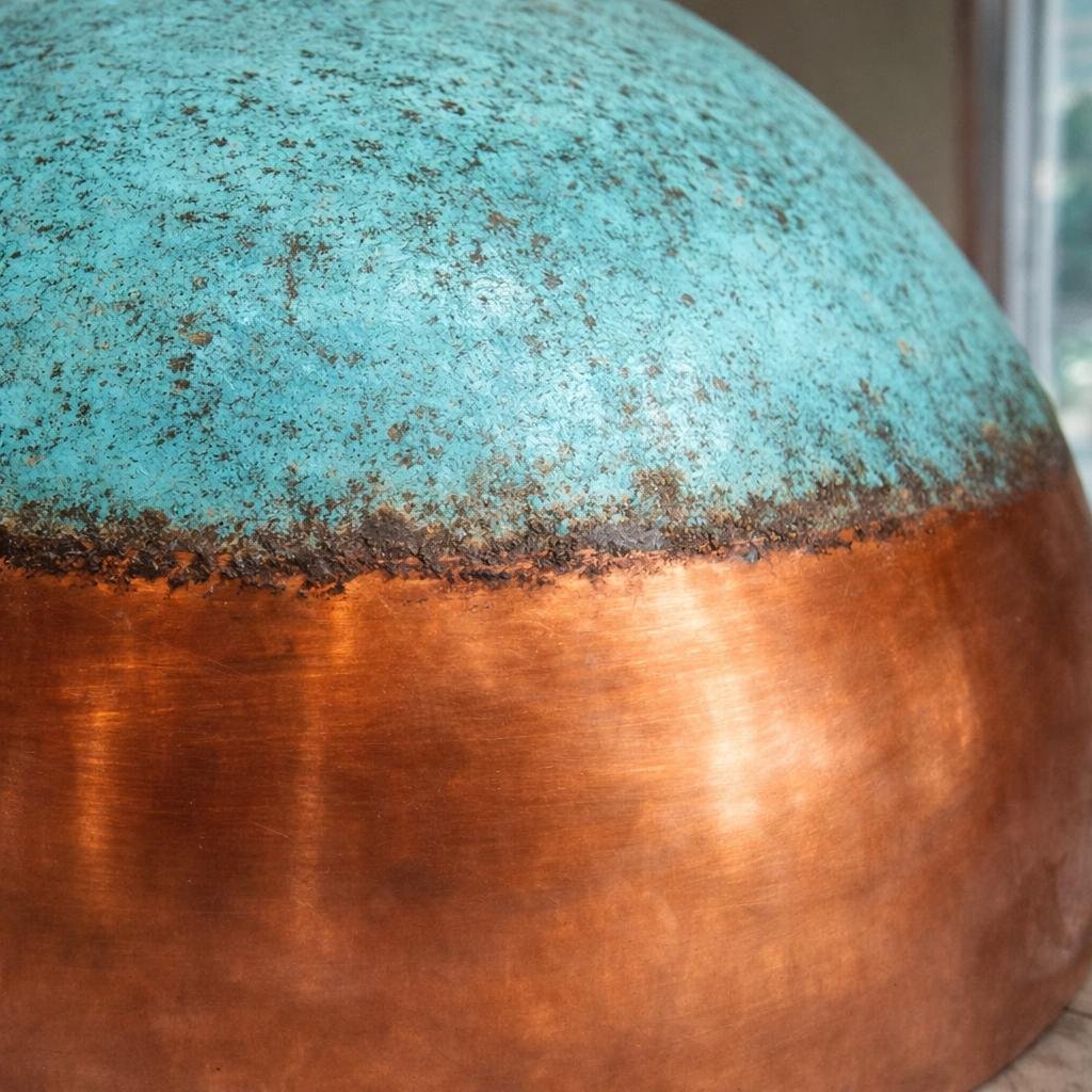 Half-Oxidized Copper Pendant Light | Industrial Dome Hanging Lamp | Hammered Copper Island Lighting