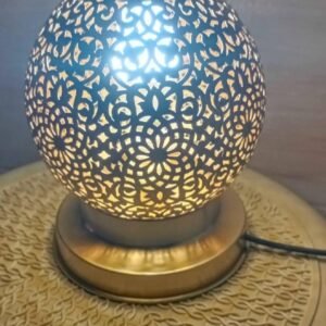Handmade Moroccan Brass Table Lamp, Filigree Lantern, Boho Desk Light