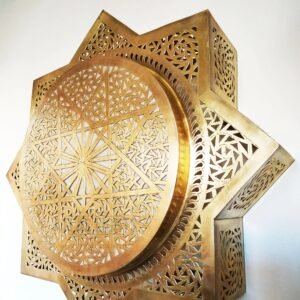 il_fullxfull.7721127482_bm81.jpg Handmade Moroccan Brass Wall Sconce - Engraved Octagram Flush Mount - Islamic Star Boho Wall Decor
