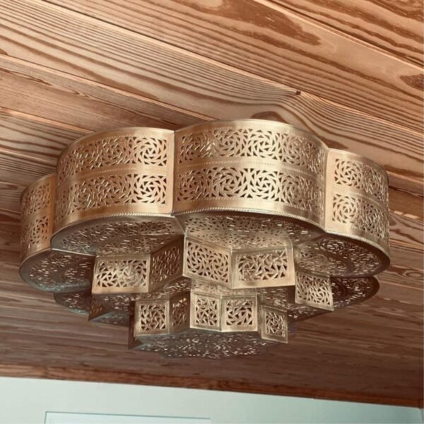 Handmade Moroccan Brass Pendant Light – Pierced Chandelier, Boho Lighting