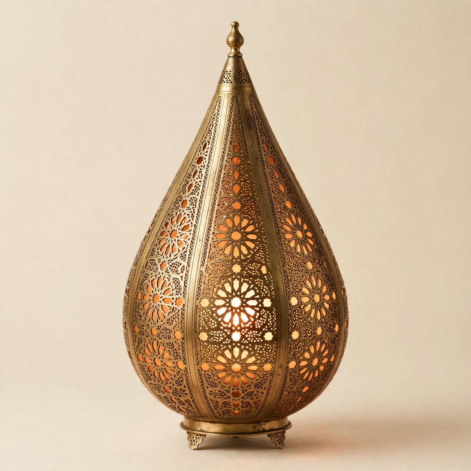 Handmade Filigree Brass Table Lamp - Luxury Moroccan Bedside Light for Warm Minimalist Bedroom