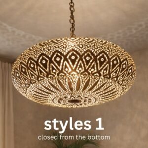Moroccan Brass Saucer Pendant Light, Hand Pierced Bowl Lamp, Boho Shadow Pattern Ceiling Light